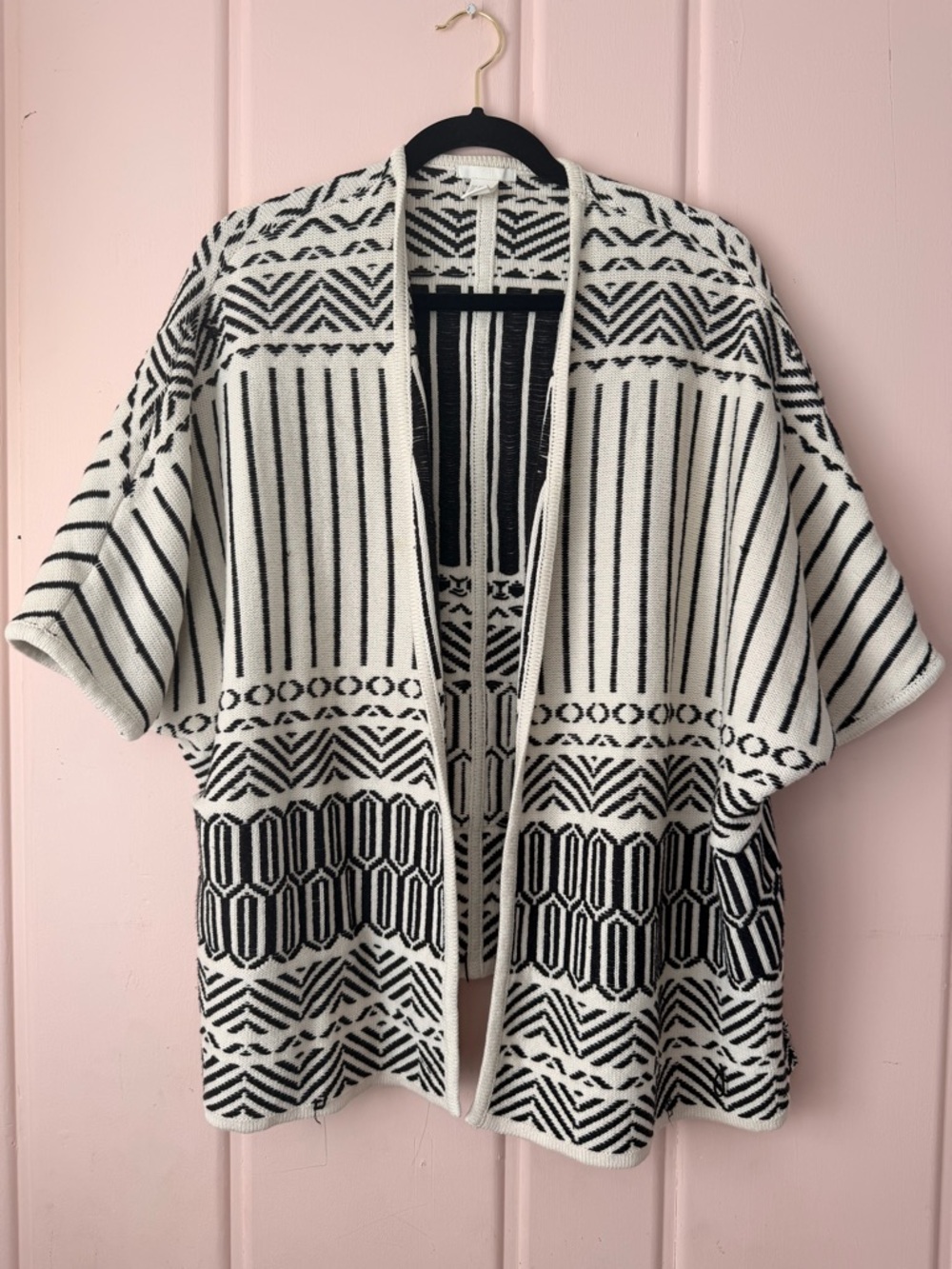 H&M Black & Cream Oversized Geometric Open Cardigan szXS